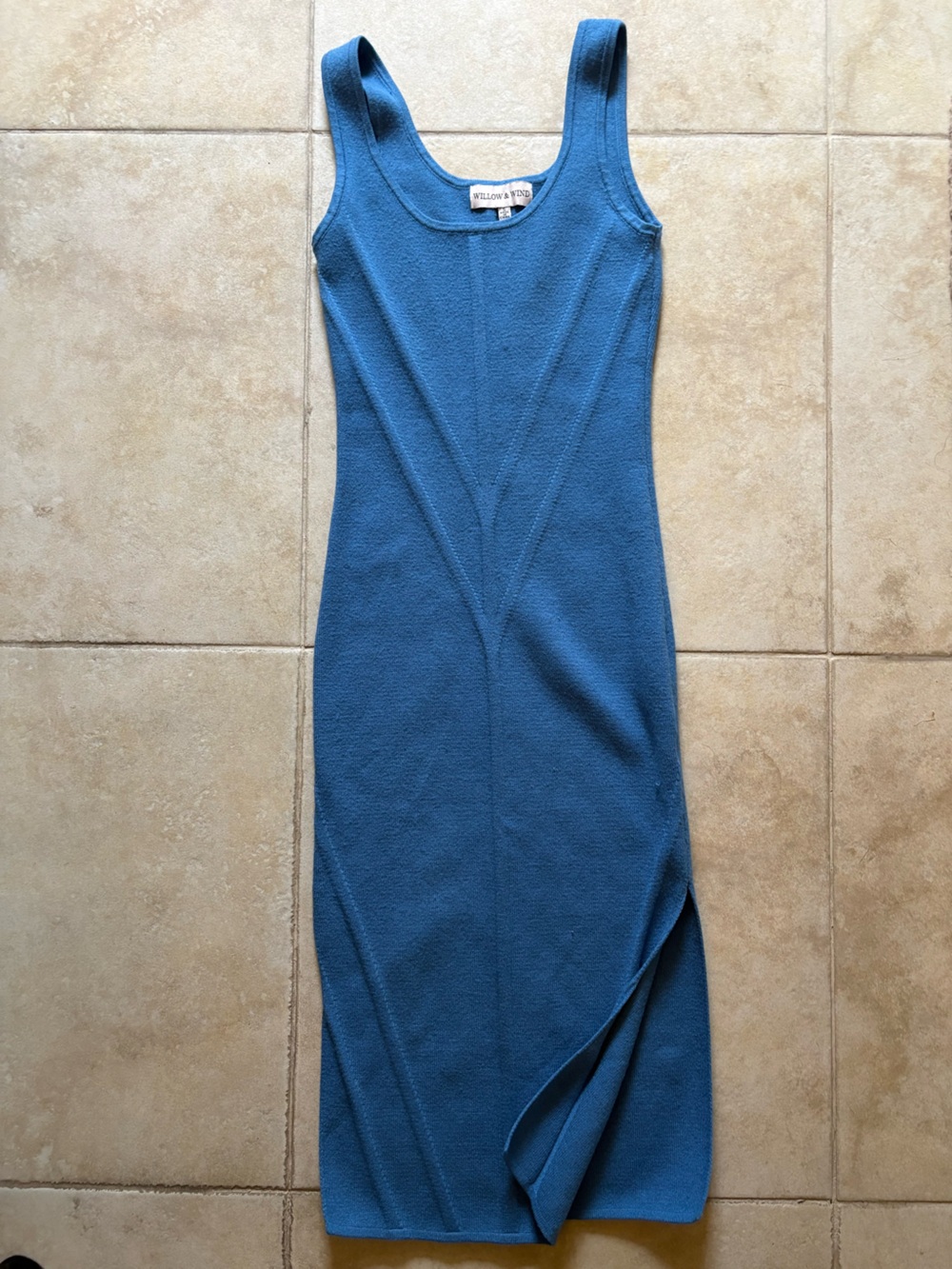 Willow Blue Fitted Midi Tank Dress